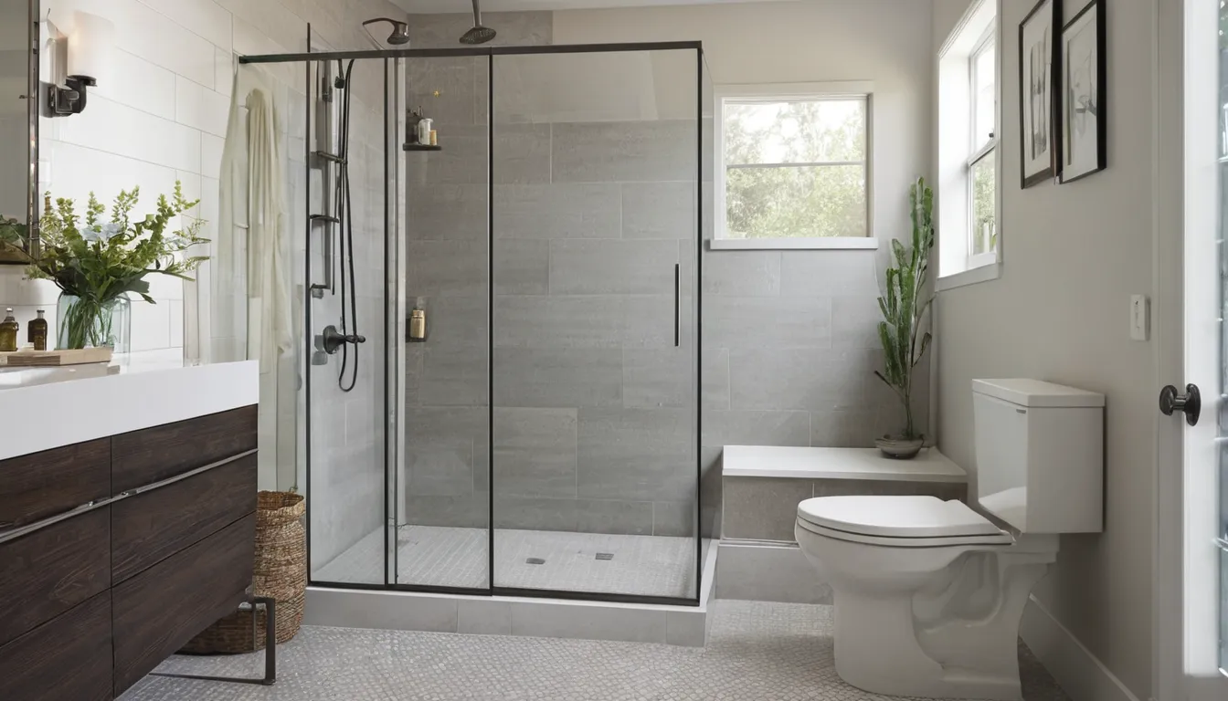 Bright bathroom in a Arlington Heights home with a new low-entry walk-in shower and a grab bar